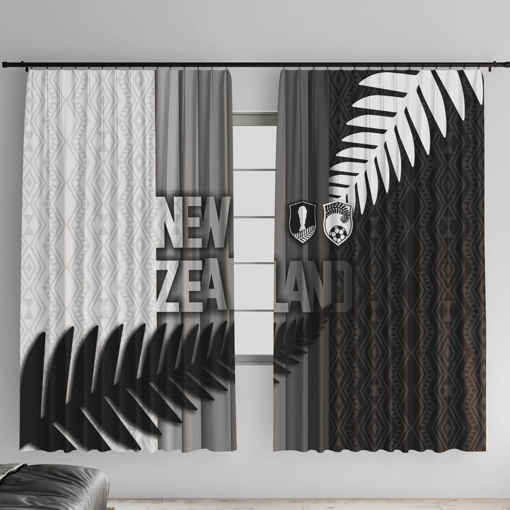 New Zealand Football Window Curtain Silver Fern Maori Pattern Monochrome DT05 With Hooks White - Polynesian Pride