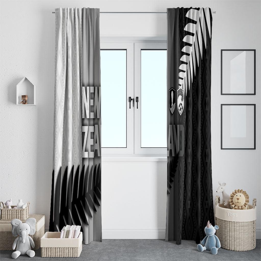 New Zealand Football Window Curtain Silver Fern Maori Pattern Monochrome DT05 - Polynesian Pride