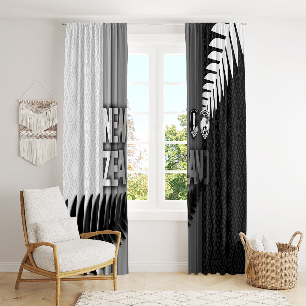 New Zealand Football Window Curtain Silver Fern Maori Pattern Monochrome DT05 - Polynesian Pride