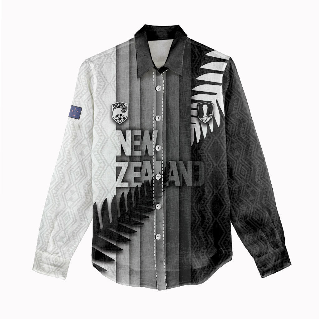 Custom New Zealand Football Women Casual Shirt Silver Fern Maori Pattern Monochrome
