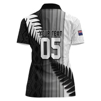 Custom New Zealand Football Women Polo Shirt Silver Fern Maori Pattern Monochrome