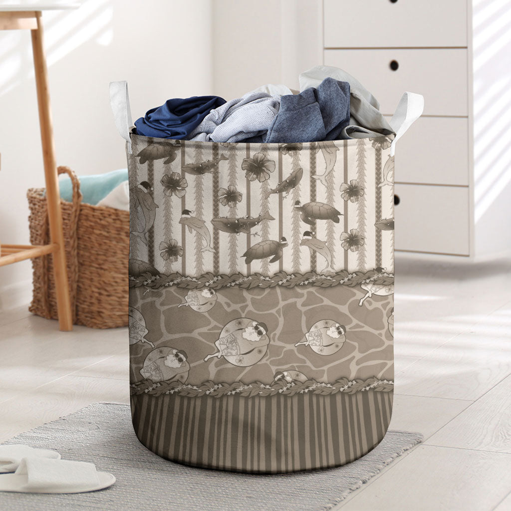 Hawaii Christmas In July Laundry Basket Beige Mele Kalikimaka Sea Animals