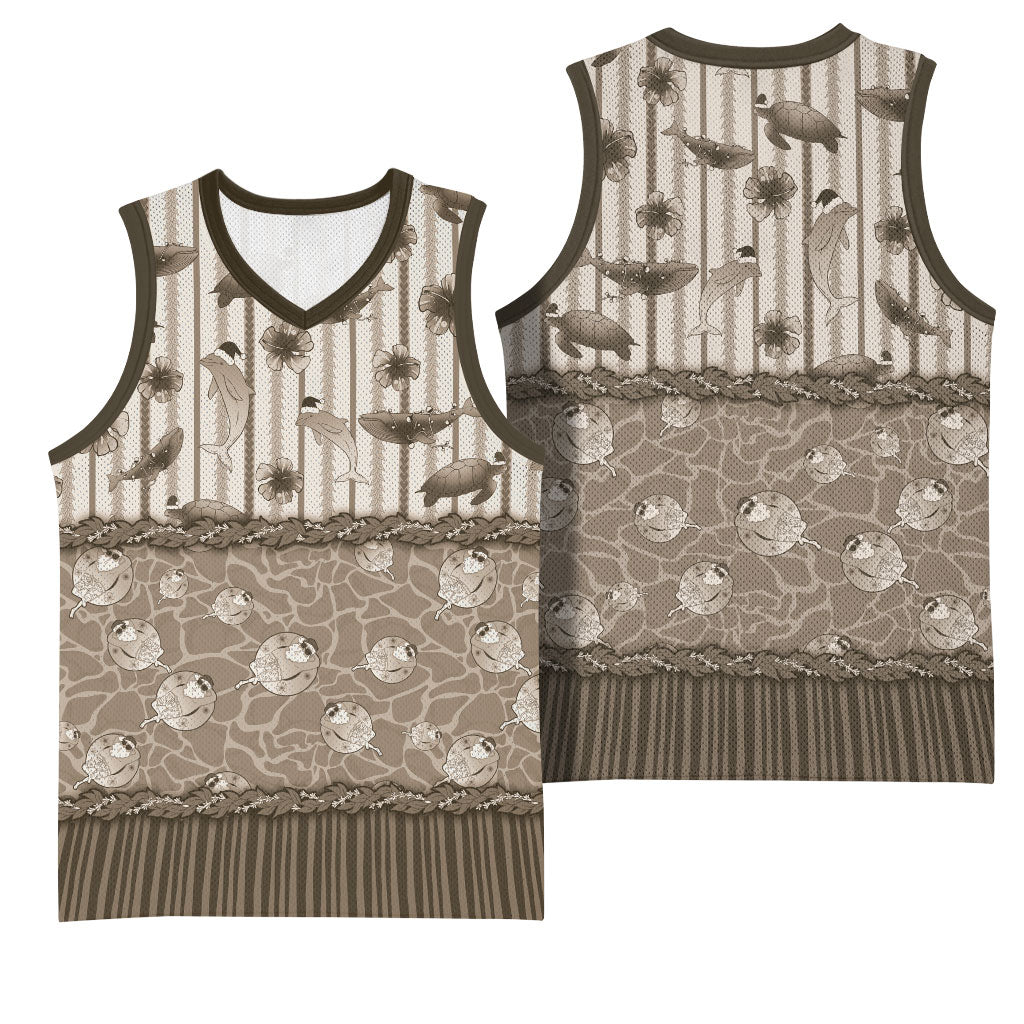 Hawaii Christmas In July Basketball Jersey Beige Mele Kalikimaka Sea Animals