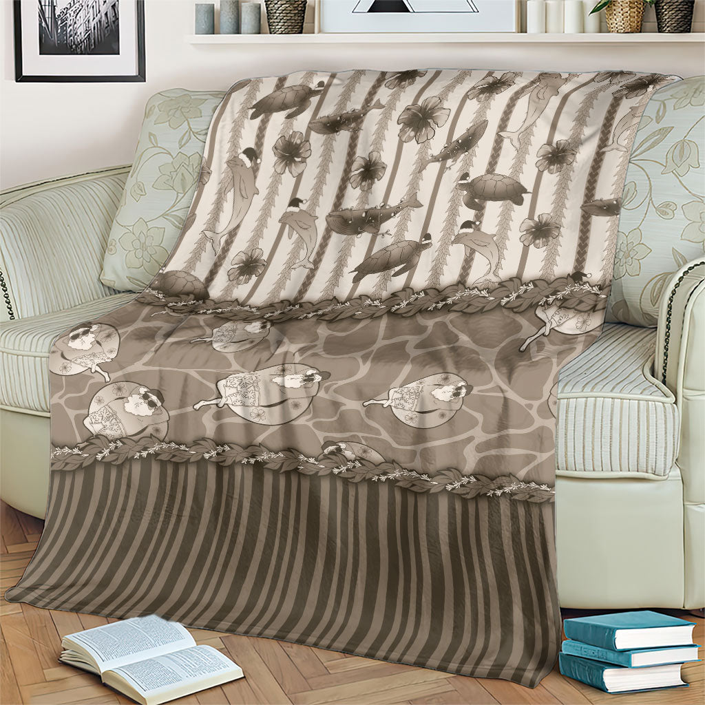 Hawaii Christmas In July Blanket Beige Mele Kalikimaka Sea Animals