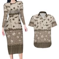 Hawaii Christmas In July Couples Matching Long Sleeve Bodycon Dress and Hawaiian Shirt Beige Mele Kalikimaka Sea Animals