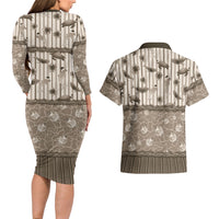 Hawaii Christmas In July Couples Matching Long Sleeve Bodycon Dress and Hawaiian Shirt Beige Mele Kalikimaka Sea Animals