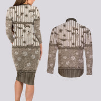 Hawaii Christmas In July Couples Matching Long Sleeve Bodycon Dress and Long Sleeve Button Shirt Beige Mele Kalikimaka Sea Animals