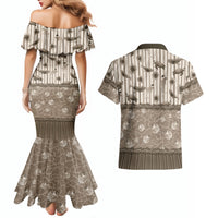 Hawaii Christmas In July Couples Matching Mermaid Dress and Hawaiian Shirt Beige Mele Kalikimaka Sea Animals