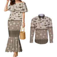 Hawaii Christmas In July Couples Matching Mermaid Dress and Long Sleeve Button Shirt Beige Mele Kalikimaka Sea Animals