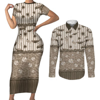 Hawaii Christmas In July Couples Matching Short Sleeve Bodycon Dress and Long Sleeve Button Shirt Beige Mele Kalikimaka Sea Animals