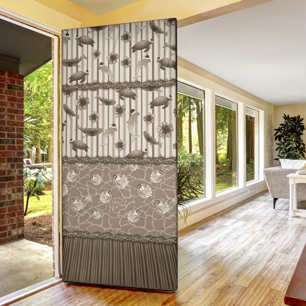 Hawaii Christmas In July Door Cover Beige Mele Kalikimaka Sea Animals