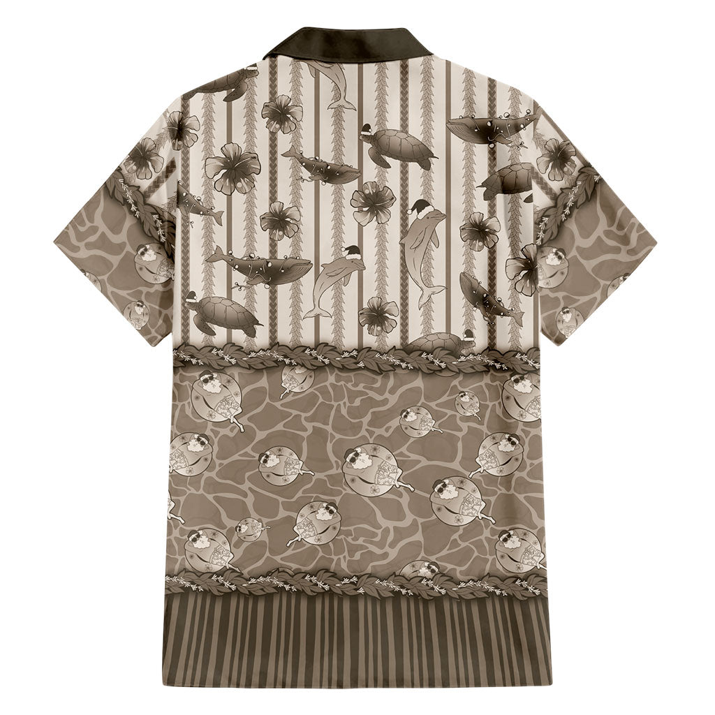 Hawaii Christmas In July Family Matching Long Sleeve Bodycon Dress and Hawaiian Shirt Beige Mele Kalikimaka Sea Animals