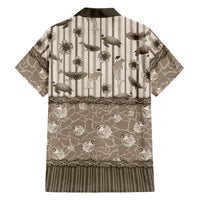 Hawaii Christmas In July Family Matching Off The Shoulder Long Sleeve Dress and Hawaiian Shirt Beige Mele Kalikimaka Sea Animals