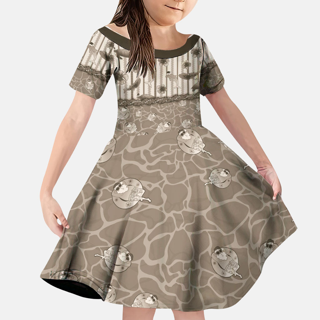 Hawaii Christmas In July Family Matching Off Shoulder Maxi Dress and Hawaiian Shirt Beige Mele Kalikimaka Sea Animals