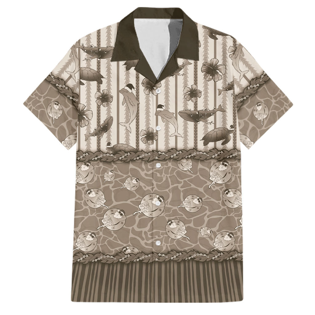 Hawaii Christmas In July Family Matching Off Shoulder Maxi Dress and Hawaiian Shirt Beige Mele Kalikimaka Sea Animals