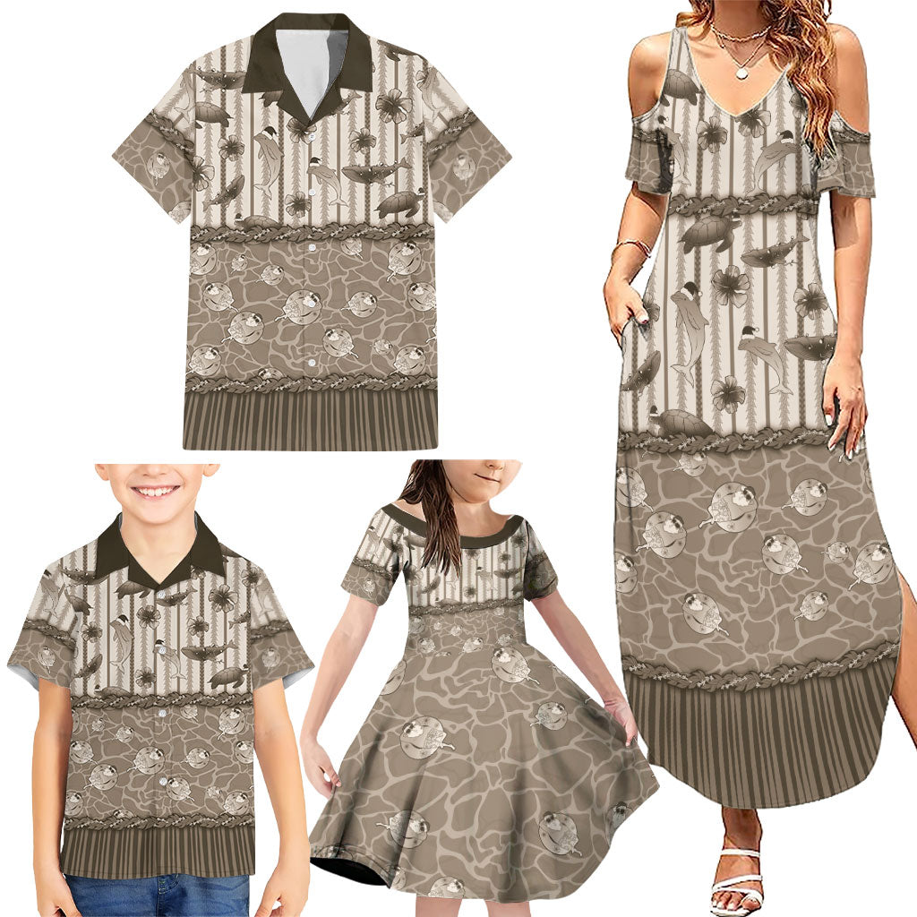 Hawaii Christmas In July Family Matching Summer Maxi Dress and Hawaiian Shirt Beige Mele Kalikimaka Sea Animals