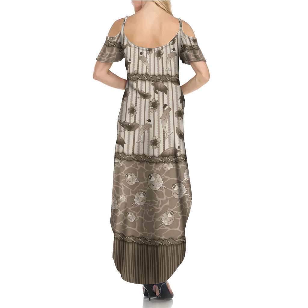 Hawaii Christmas In July Family Matching Summer Maxi Dress and Hawaiian Shirt Beige Mele Kalikimaka Sea Animals