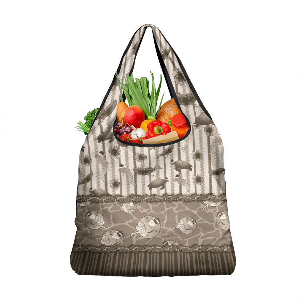 Hawaii Christmas In July Grocery Bag Beige Mele Kalikimaka Sea Animals