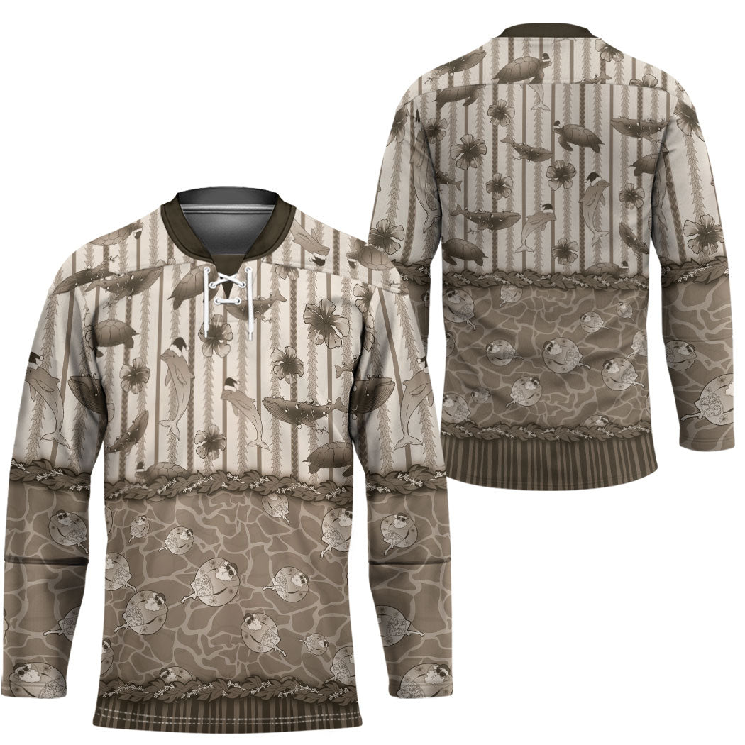 Hawaii Christmas In July Hockey Jersey Beige Mele Kalikimaka Sea Animals