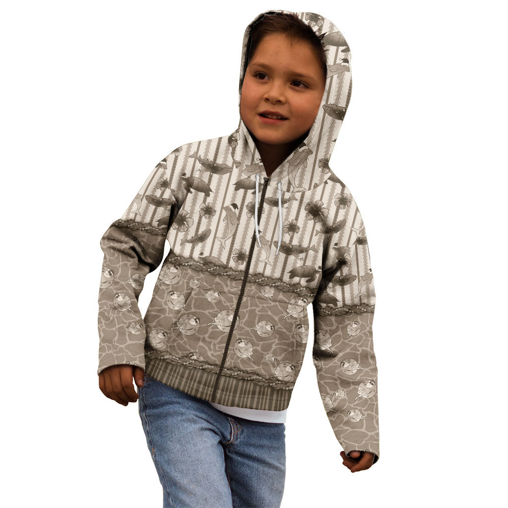 Hawaii Christmas In July Kid Hoodie Beige Mele Kalikimaka Sea Animals