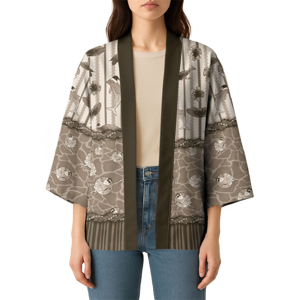 Hawaii Christmas In July Kimono Beige Mele Kalikimaka Sea Animals