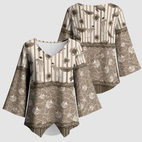 Hawaii Christmas In July Kimono Sleeve Blouse Beige Mele Kalikimaka Sea Animals