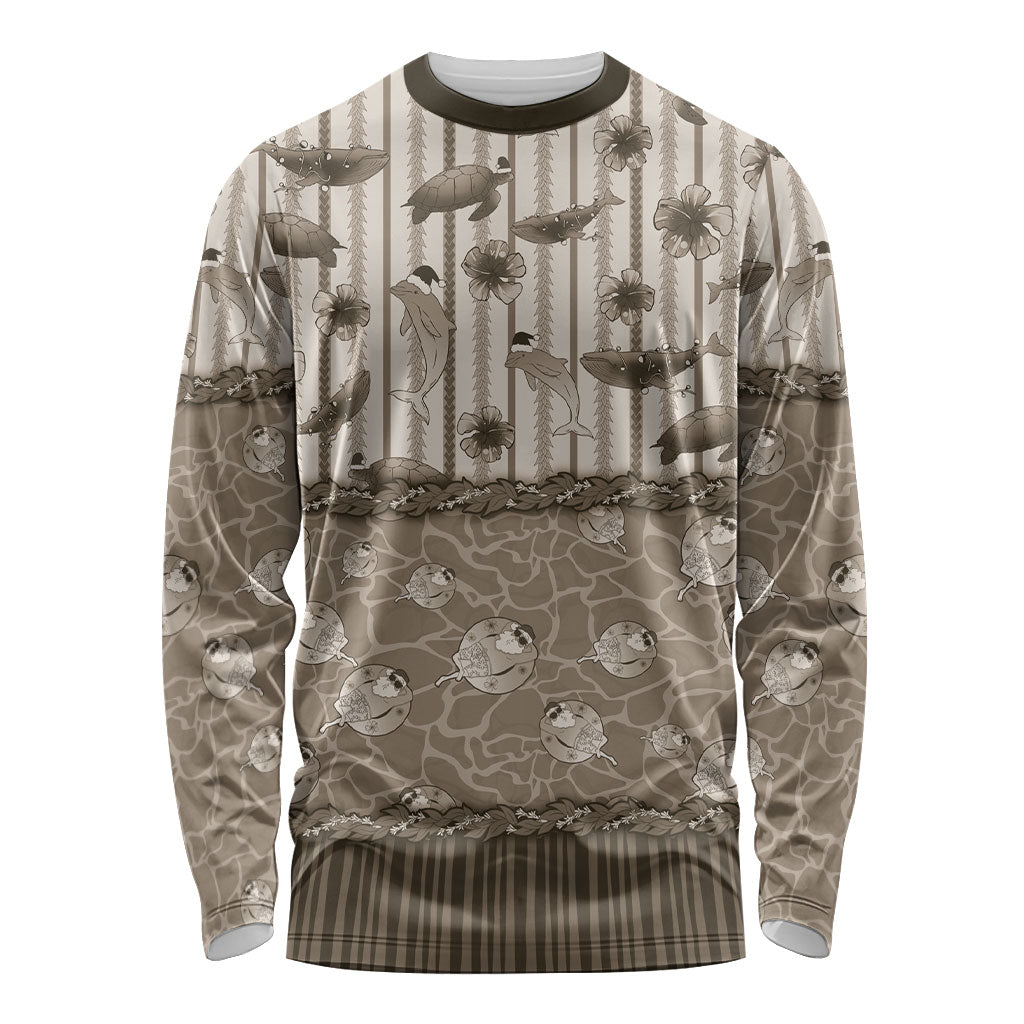 Hawaii Christmas In July Long Sleeve Shirt Beige Mele Kalikimaka Sea Animals