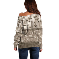 Hawaii Christmas In July Off Shoulder Sweater Beige Mele Kalikimaka Sea Animals