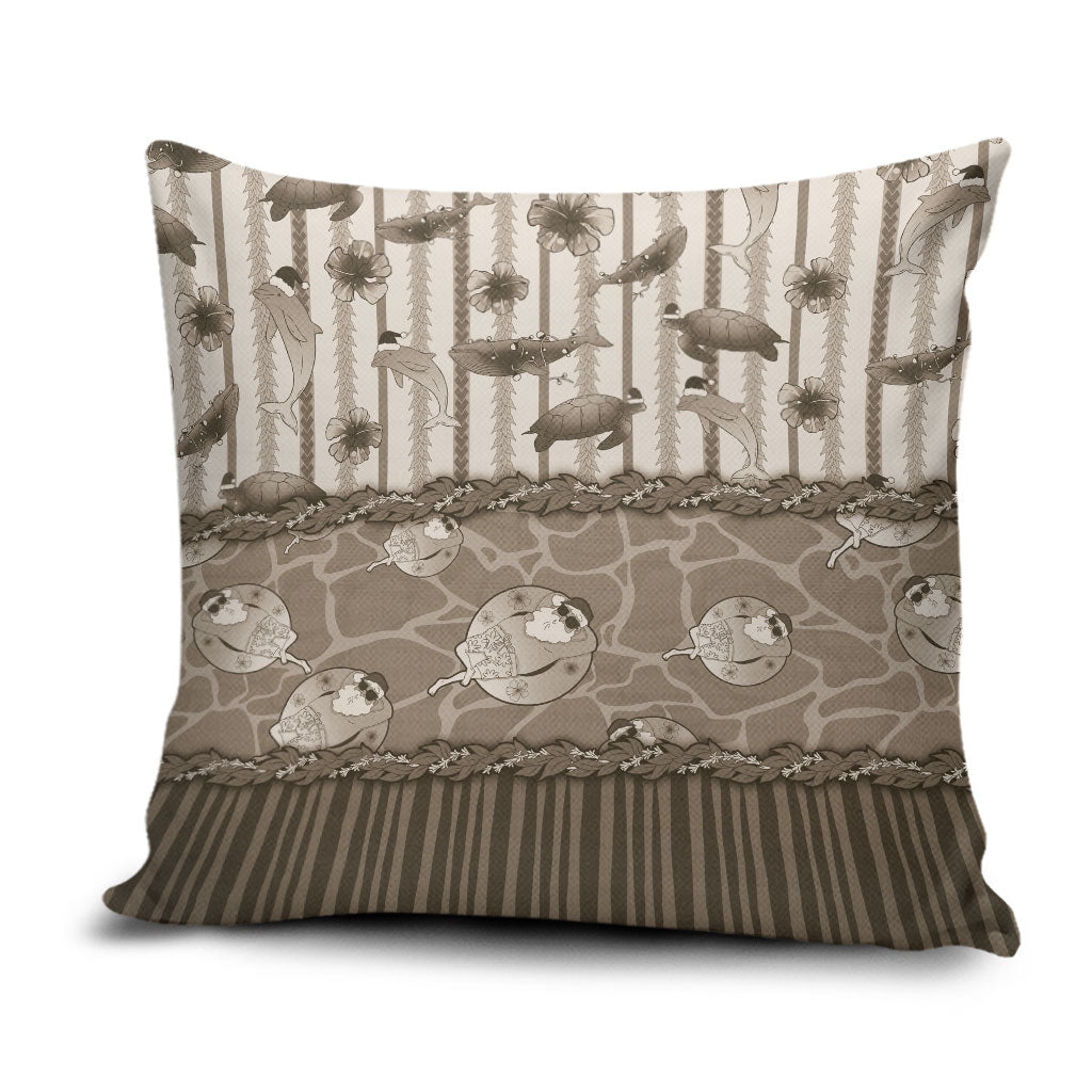 Hawaii Christmas In July Pillow Cover Beige Mele Kalikimaka Sea Animals