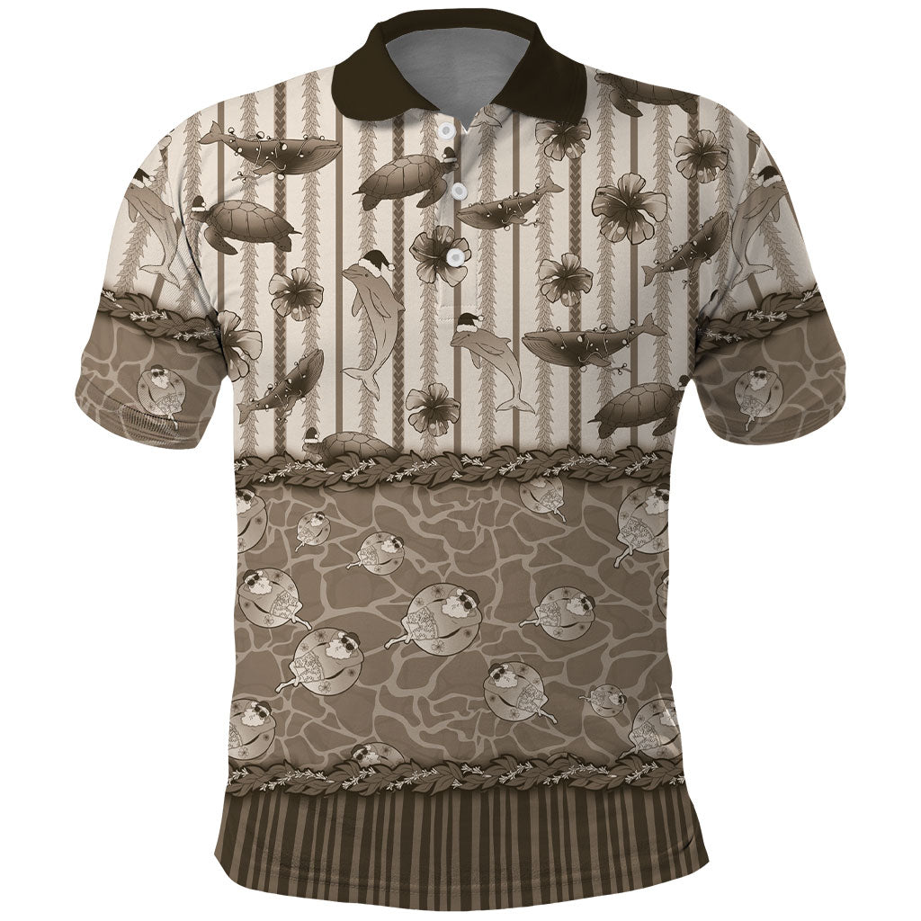 Hawaii Christmas In July Polo Shirt Beige Mele Kalikimaka Sea Animals