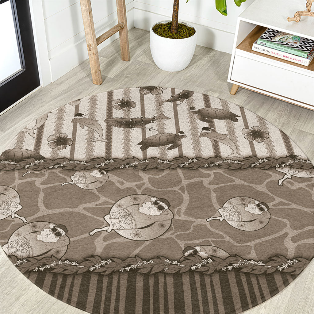 Hawaii Christmas In July Round Carpet Beige Mele Kalikimaka Sea Animals