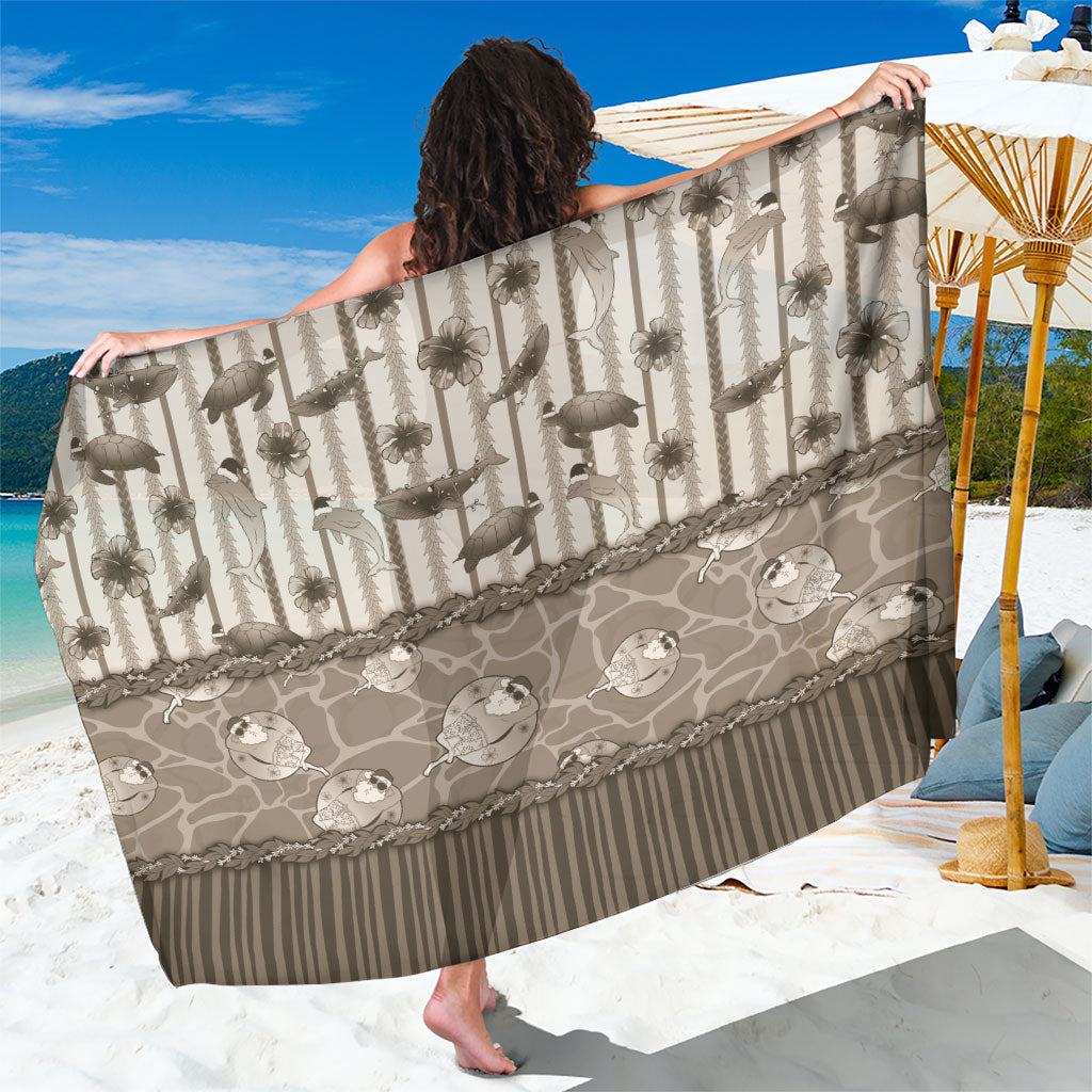 Hawaii Christmas In July Sarong Beige Mele Kalikimaka Sea Animals