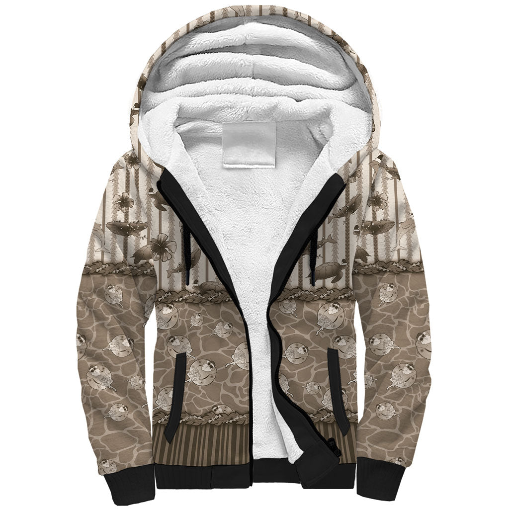Hawaii Christmas In July Sherpa Hoodie Beige Mele Kalikimaka Sea Animals