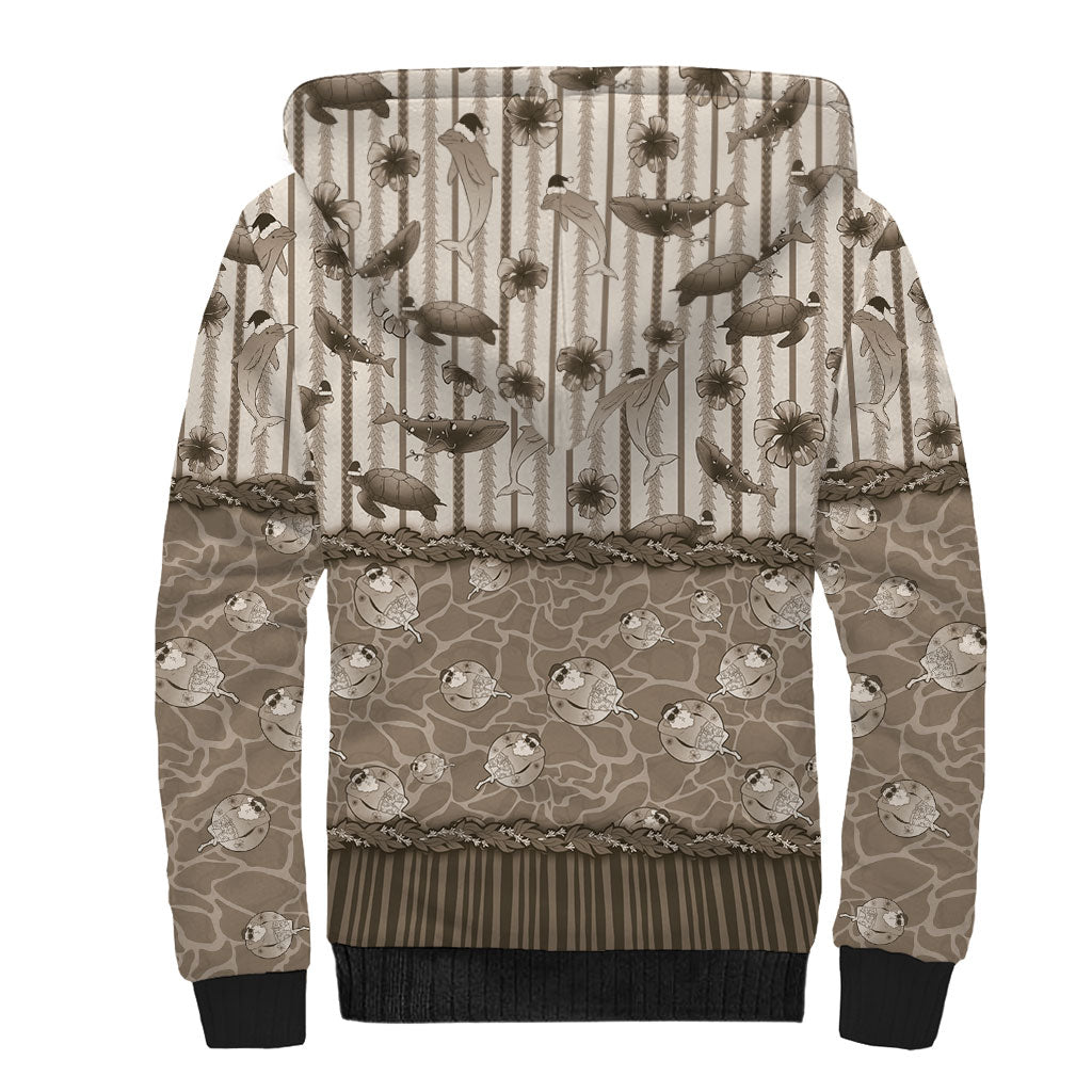 Hawaii Christmas In July Sherpa Hoodie Beige Mele Kalikimaka Sea Animals
