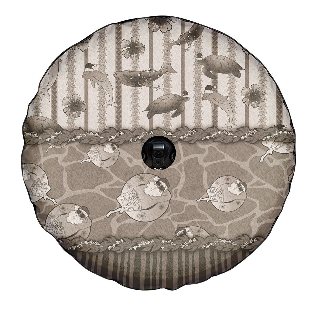 Hawaii Christmas In July Spare Tire Cover Beige Mele Kalikimaka Sea Animals