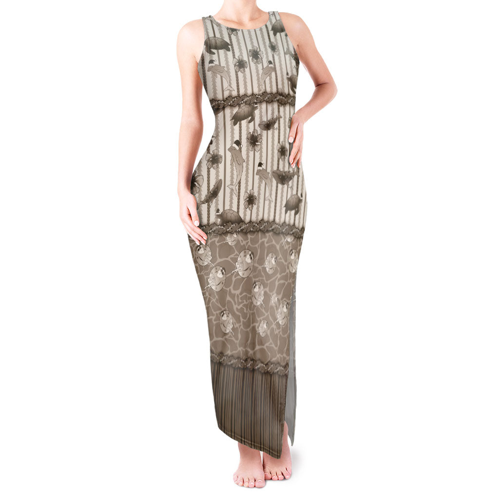 Hawaii Christmas In July Tank Maxi Dress Beige Mele Kalikimaka Sea Animals