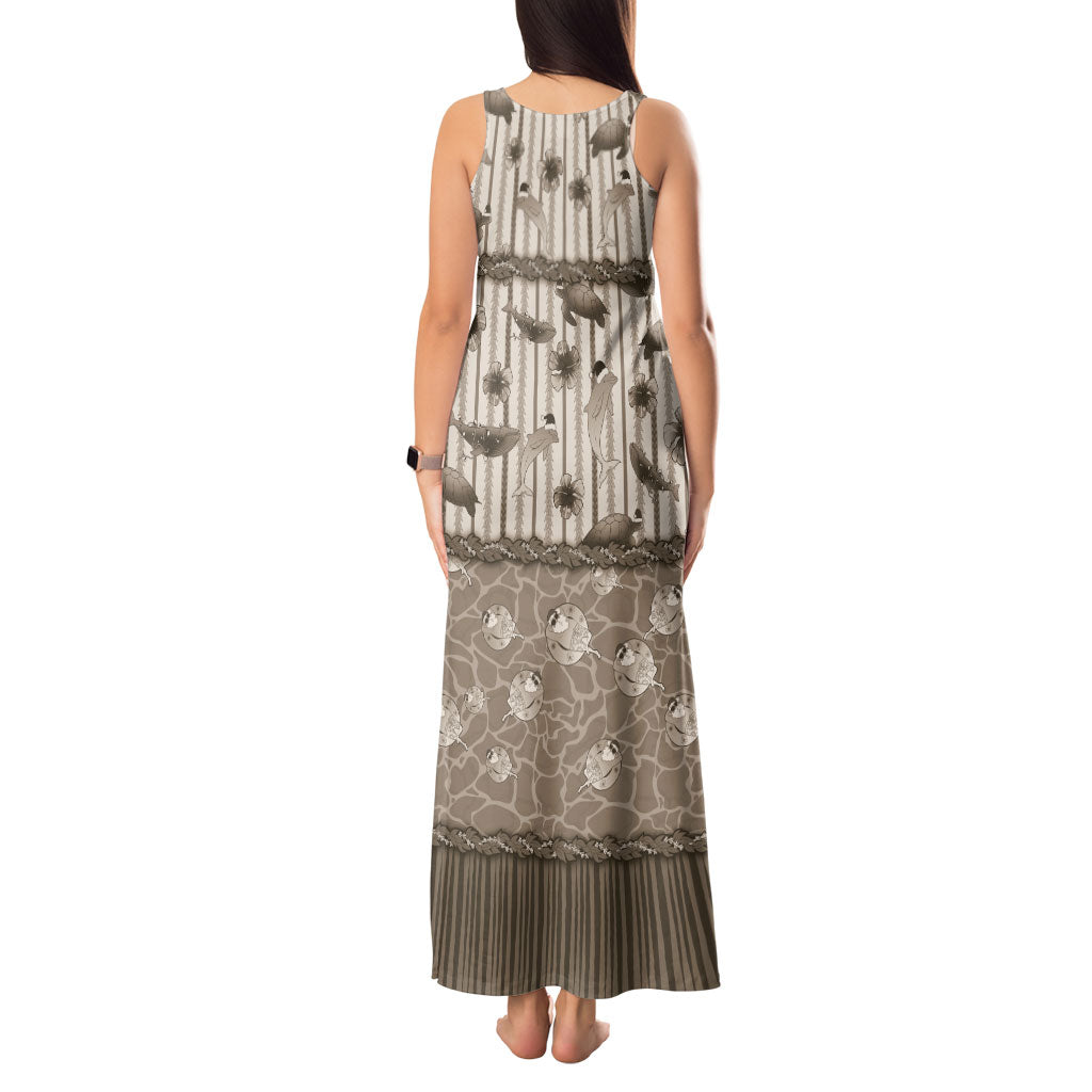 Hawaii Christmas In July Tank Maxi Dress Beige Mele Kalikimaka Sea Animals