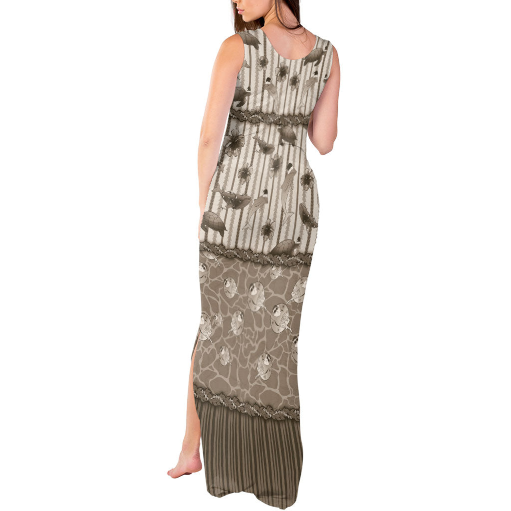 Hawaii Christmas In July Tank Maxi Dress Beige Mele Kalikimaka Sea Animals