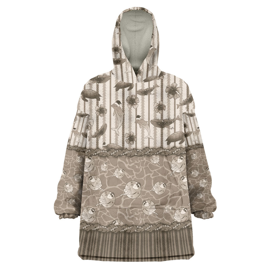 Hawaii Christmas In July Wearable Blanket Hoodie Beige Mele Kalikimaka Sea Animals