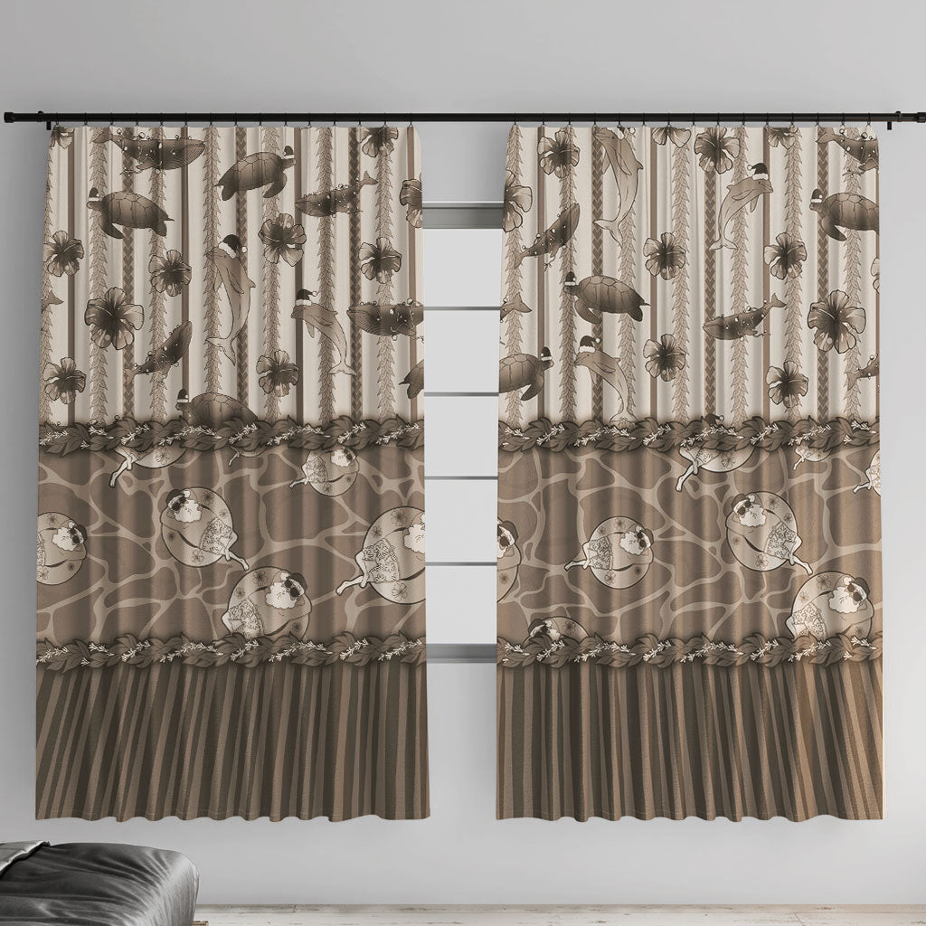 Hawaii Christmas In July Window Curtain Beige Mele Kalikimaka Sea Animals