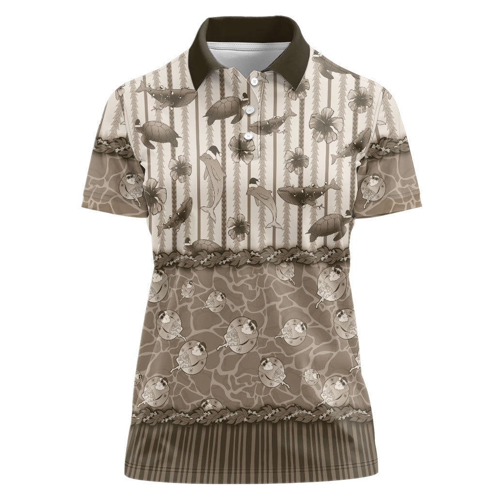 Hawaii Christmas In July Women Polo Shirt Beige Mele Kalikimaka Sea Animals