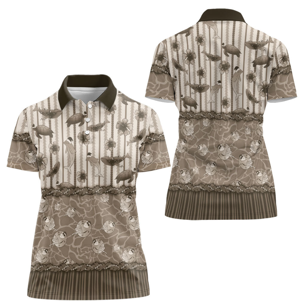 Hawaii Christmas In July Women Polo Shirt Beige Mele Kalikimaka Sea Animals