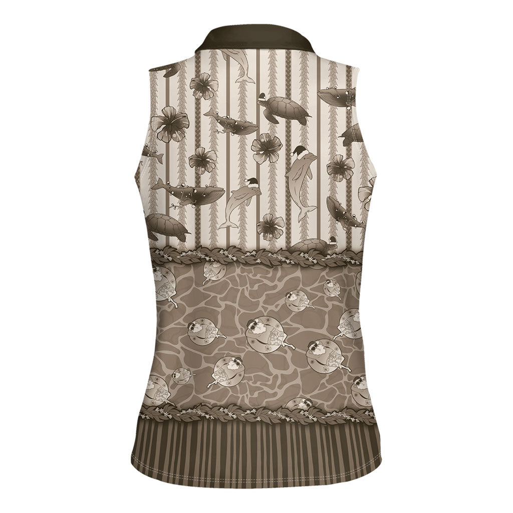 Hawaii Christmas In July Women Sleeveless Polo Shirt Beige Mele Kalikimaka Sea Animals