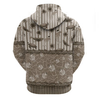 Hawaii Christmas In July Zip Hoodie Beige Mele Kalikimaka Sea Animals