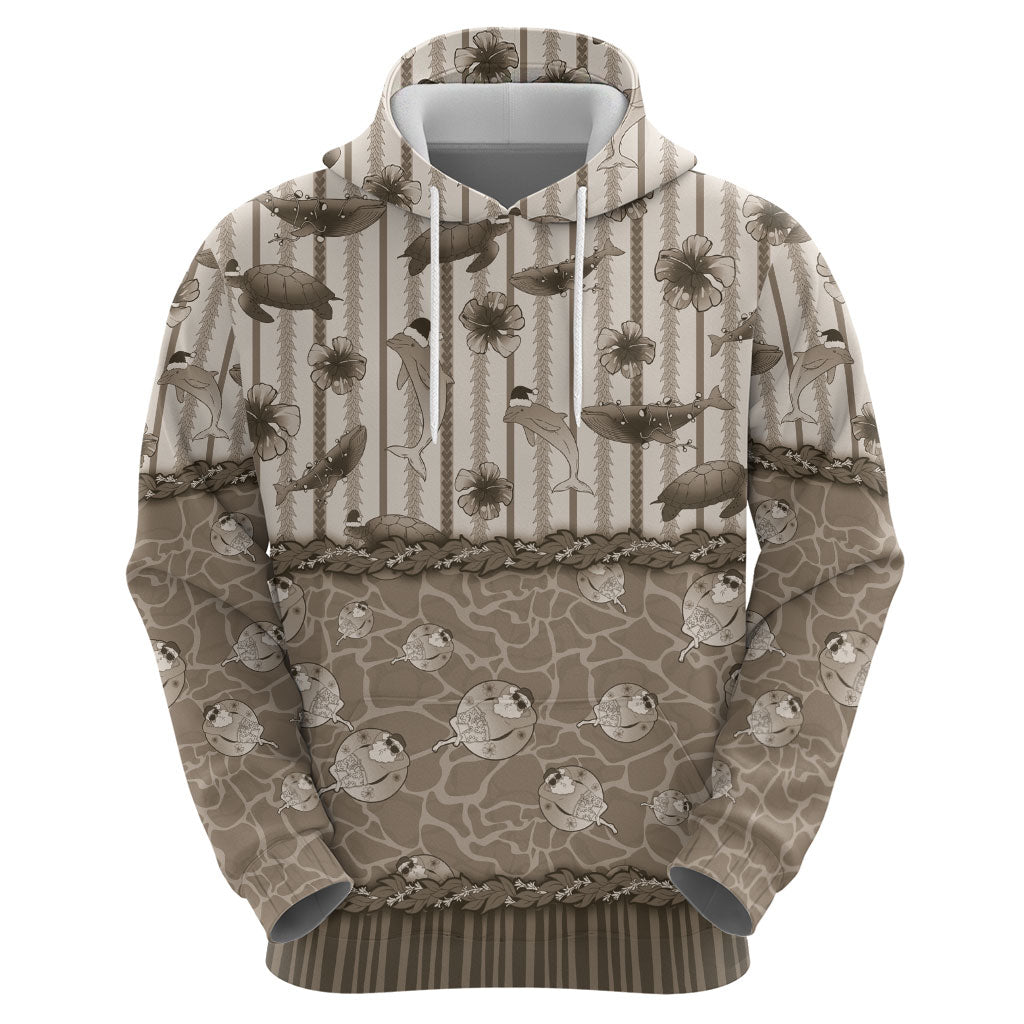 Hawaii Christmas In July Zip Hoodie Beige Mele Kalikimaka Sea Animals