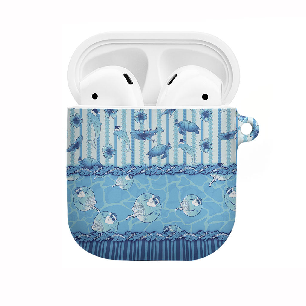 Hawaii Christmas In July AirPods Case Sky Blue Mele Kalikimaka Sea Animals