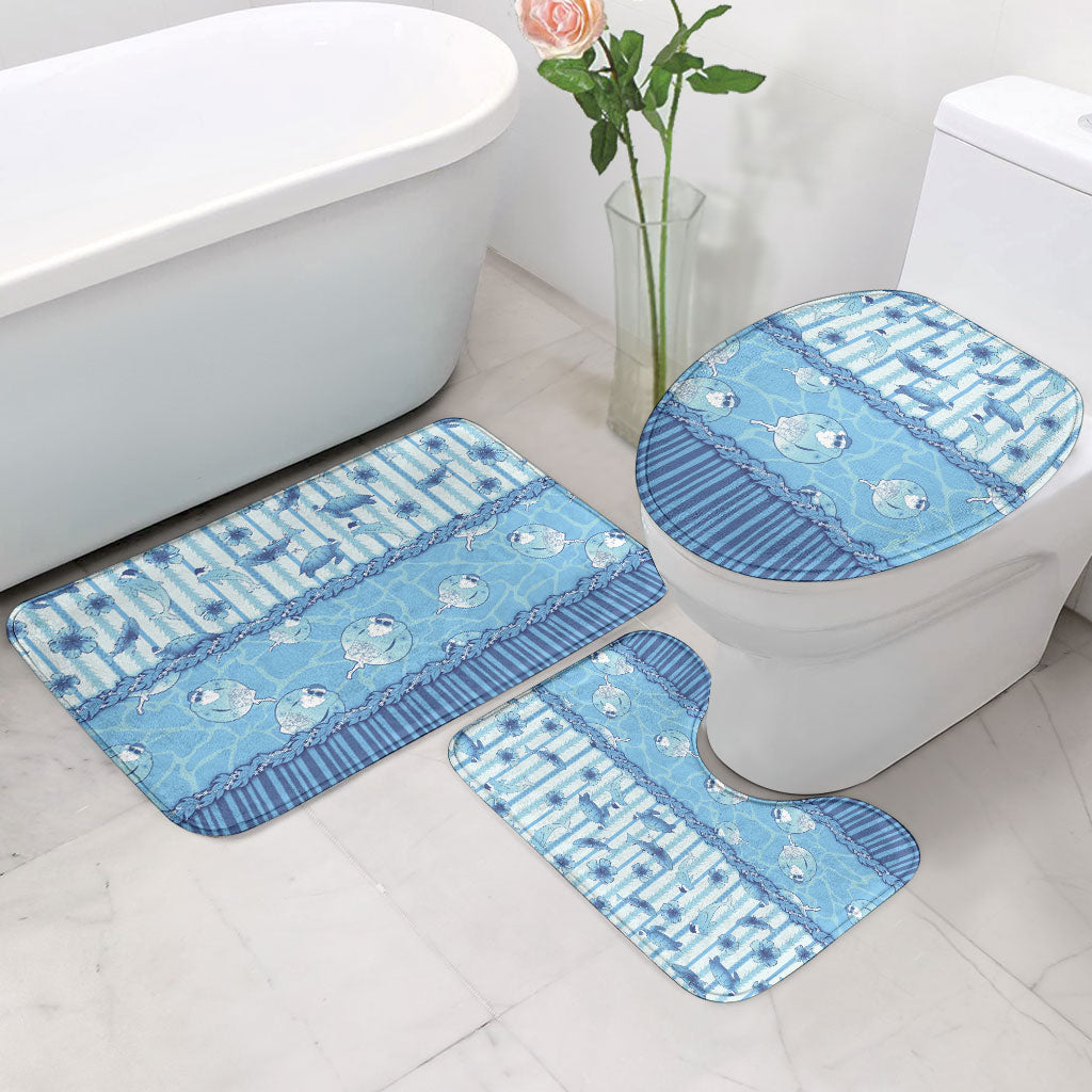 Hawaii Christmas In July Bathroom Set Sky Blue Mele Kalikimaka Sea Animals