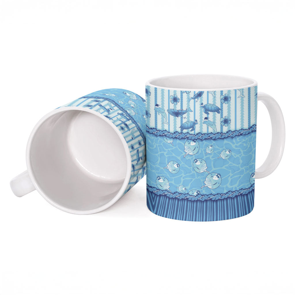 Hawaii Christmas In July Ceramic Mug Sky Blue Mele Kalikimaka Sea Animals