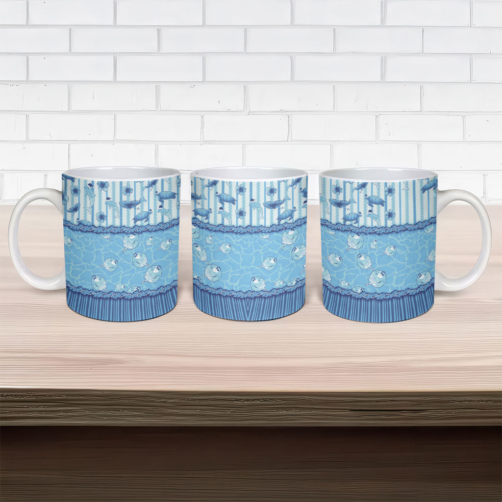 Hawaii Christmas In July Ceramic Mug Sky Blue Mele Kalikimaka Sea Animals