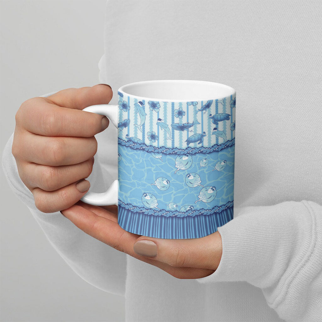 Hawaii Christmas In July Ceramic Mug Sky Blue Mele Kalikimaka Sea Animals